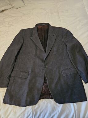 Men's Charcoal Single-Button Notch Lapel Blazer %100 Wool